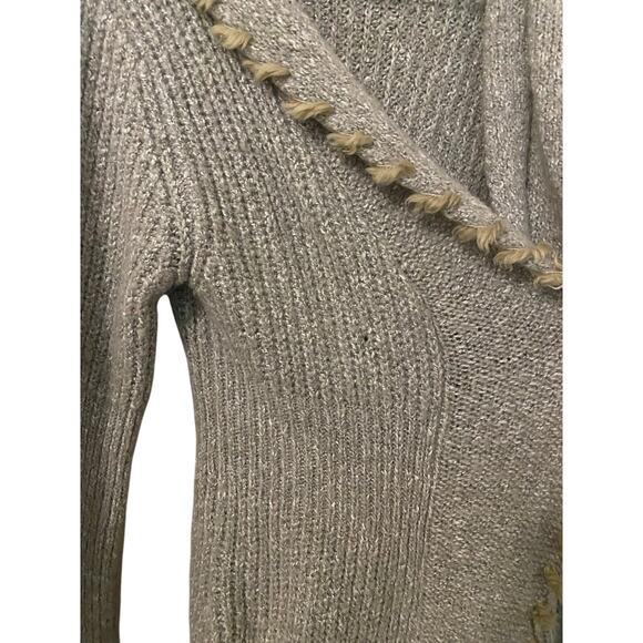 Escio Anthropologie Long Cardigan Sweater Medium Wool Blend Ruffle Fringe Boho - Picture 7 of 10